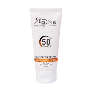 قیمت کرم ضد آفتاب بی رنگ SPF50 پوست معمولی و چرب مدیسان 50 میلی لیتر